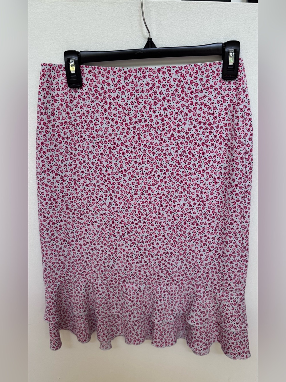 Ann Taylor Pink Floral Midi Skirt with Ruffle Hem like new